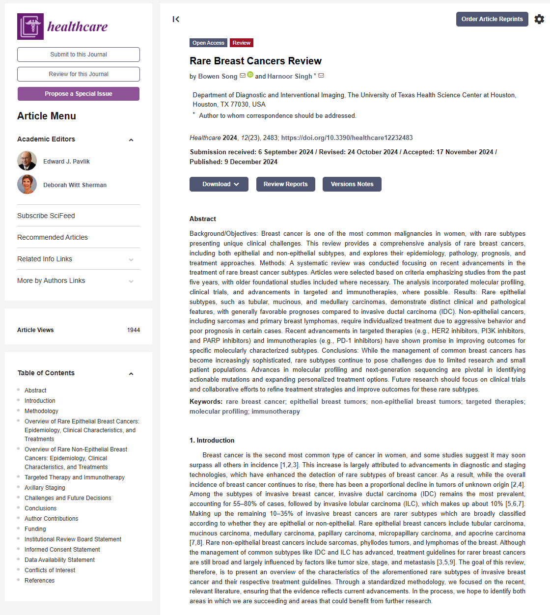 Rare Breast Cancers Review